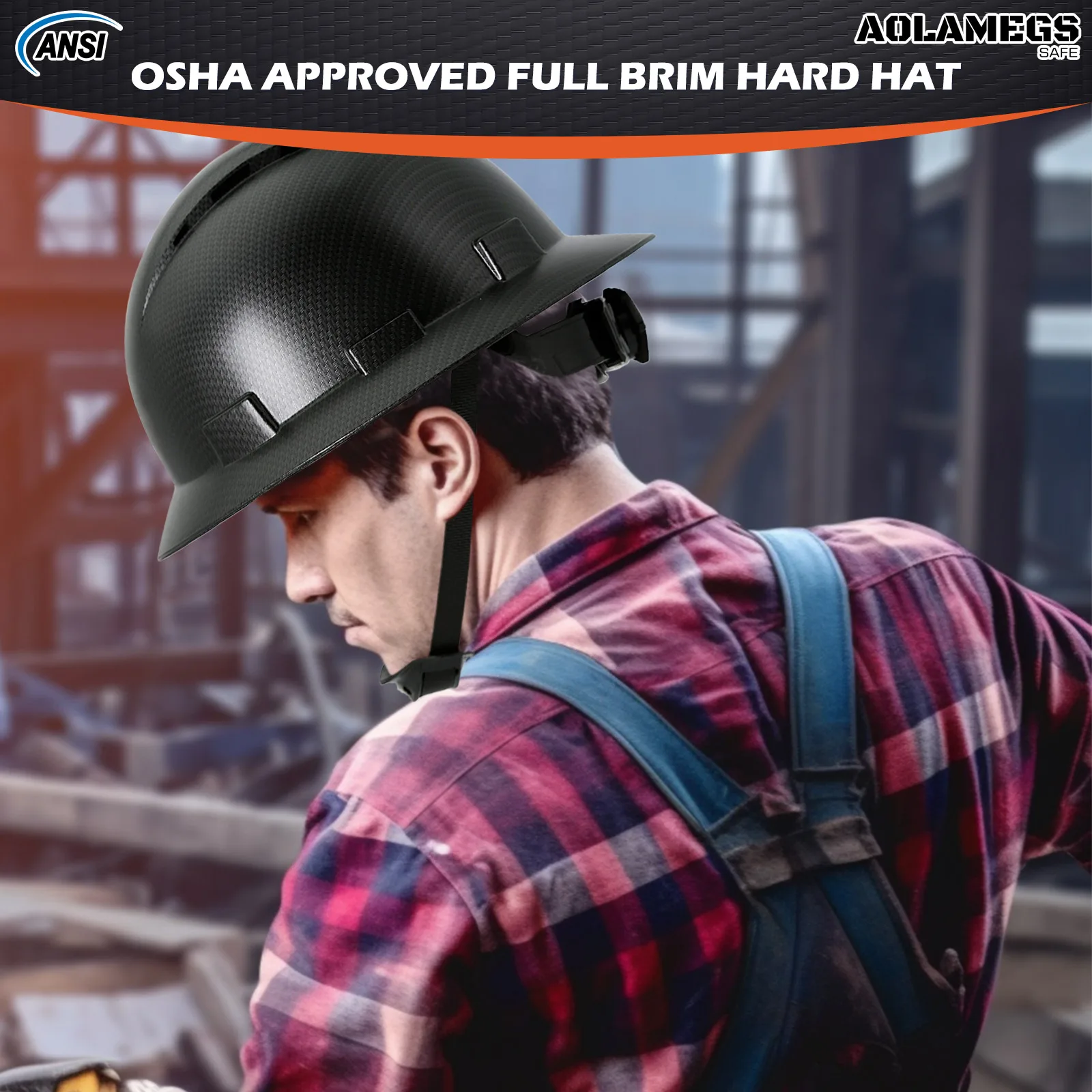Wide Full Brim Safety Helmet Carbon Fiber Pattern Construction Work Cap Lightweight High Strength Railway Protective Hard Hat
