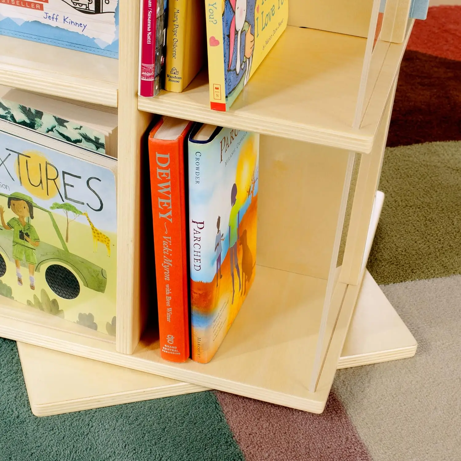 EdQ Rotating Book Display - Birch: Spinning Plywood Storage Bookshelf with Acrylic Windows for Kids Classroom, Playroom, 4