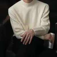 Autumn Winter Fashion Half High Collar Long Sleeve Solid Pullovers Men's Clothing Korean Bottoming Shirt All-match Knitting Tops 2