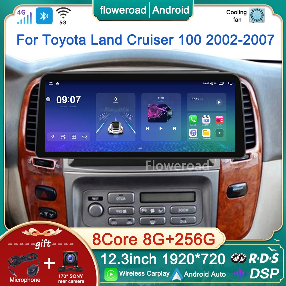 

12,3 ''Android для Lexus LX470 J100 2 2002-2007 для Toyota Land Cruiser LC 100 2002-2007, автомобильное радио, мультимедийный плеер, GPS Carplay