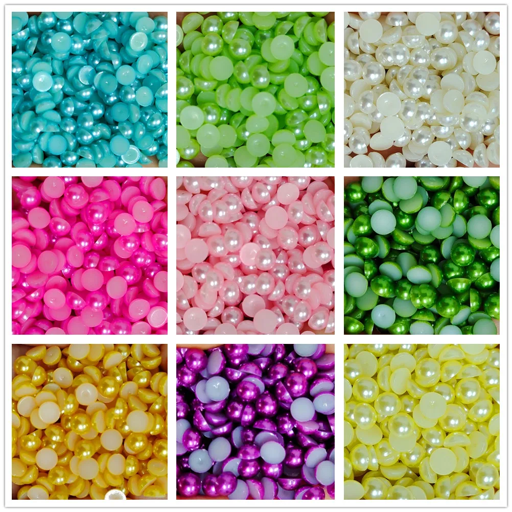 Assorted Sizes Multicolor ABS Half Round Plastic Pearl Flat Back Rhinestones for Nail Art and Jewelry Crafting