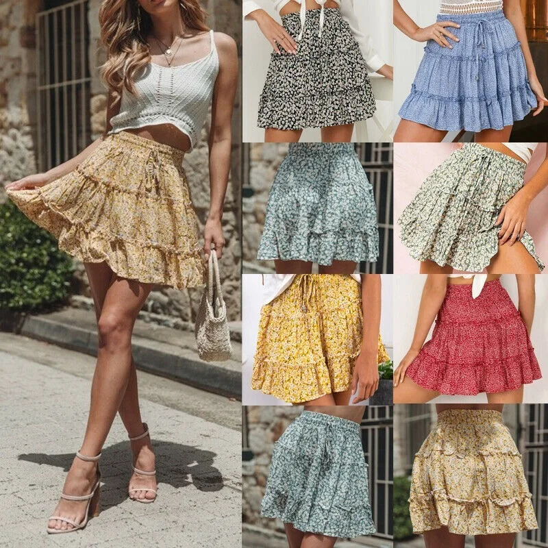 Women's Summer Women Cottagecore Dress Bohemian Print Pleated Skirt Evening Party High Waist Beach New Fashion Women clothes