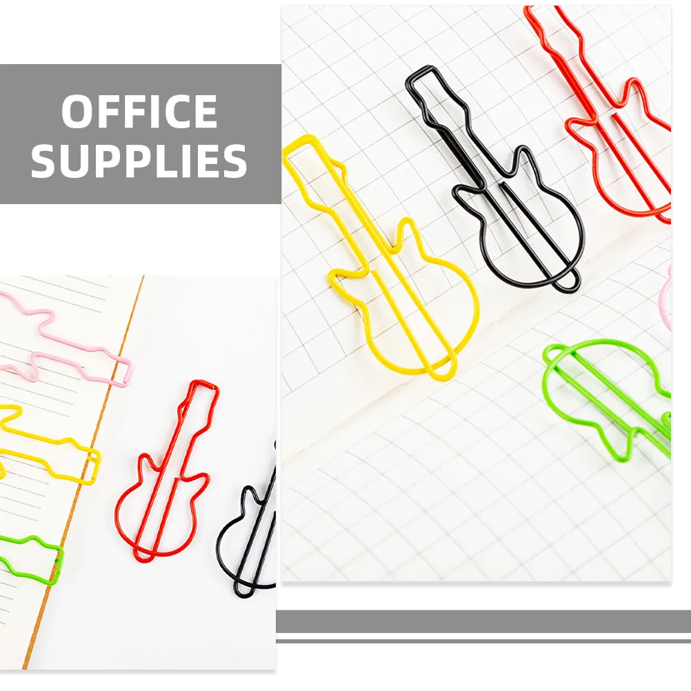 50Pcs 크리 에이 티브 기타 모양의 종이 클립 북마크 금속 음악 테마 사무용품 플래너 액세서리 재미있는 장식 홀더