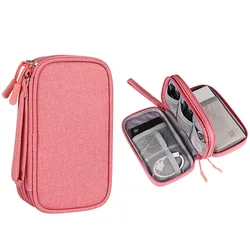 Waterproof Portable Travel Organizer Bag for Cables and Accessories (Pink Double layer)