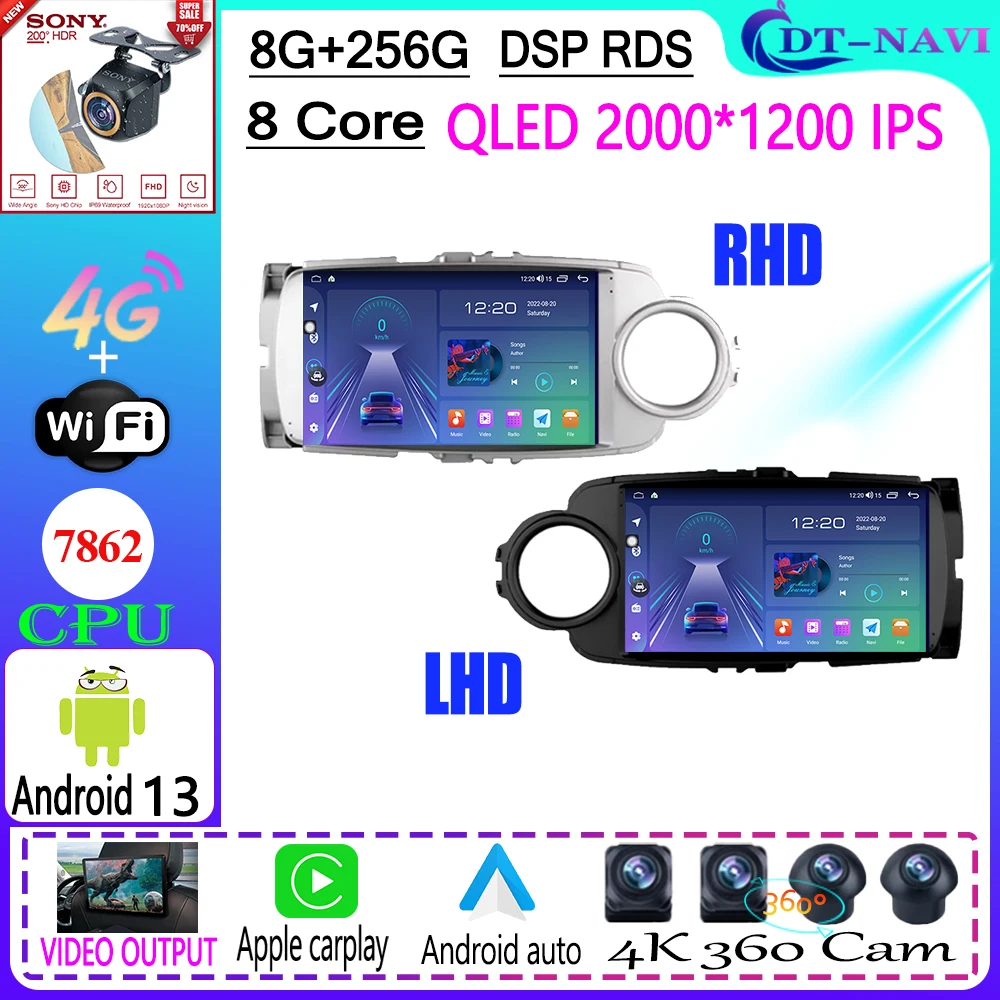 

Car Radio Multimedia Video Player Navigation Stereo GPS For Toyota Yaris 2012 - 2017 Android 13 WIFI BT 4G LET No 2din 2DIN DVD
