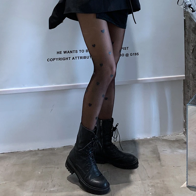 Sexy Women Pantyhose Tights Seamless Sexy Lace Mesh Fishnet Pantyhose Summer Nylon Love Print Tight Stocking Female Hosiery
