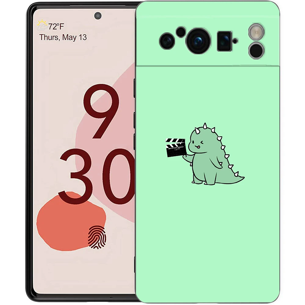 Adorable Dinosaur Bear Couple Shockproof Black Silicone Phone Case