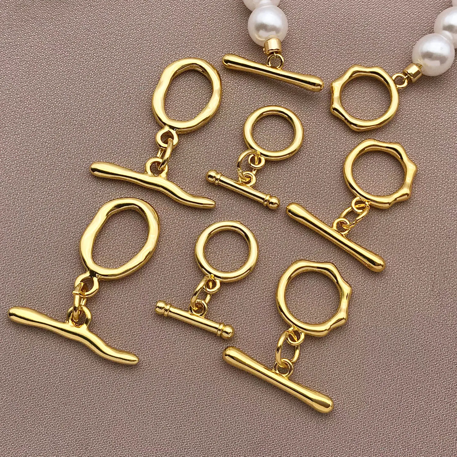 Mix aus 3/5 Stück 18K kupferbeschichtetem echtem Gold mit starker Farbbeständigkeit und glatter Oberfläche, OT-Schnalle, DIY-Schmuckherstellungszubehör