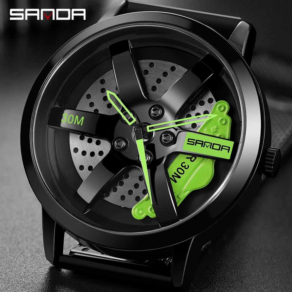 Men Fashion Hot Sell Car Rim Wristwatch 3D Wheel Rim Dial Watches Steel Mesh belt Waterproof Sport Quartz Wristwatch Relogio2023