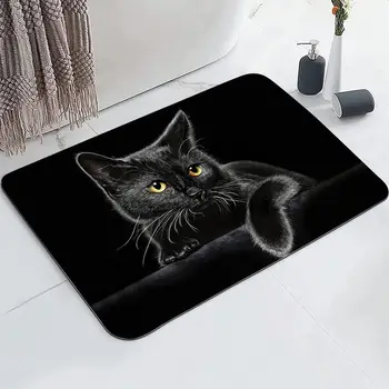 Black Cat Carpet Kawaii Cat Area Rug For Bedroom Living Room Bathroom Decor Entrance Doormat Cartoon Pet Cats Print Floor Mat