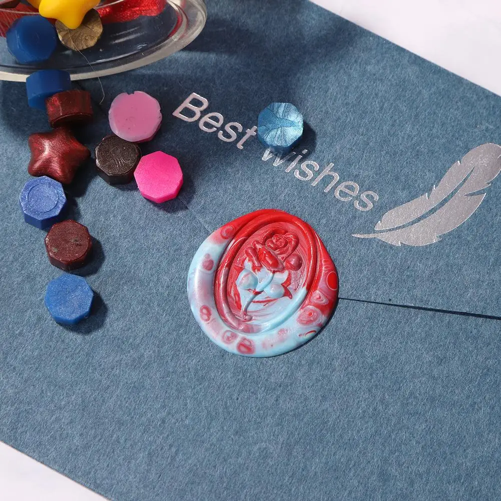 Oval Wax Seal Copper Head with Handle Embossed Rose Flower Stamp Reusable for Wedding Party Birthday Invitation