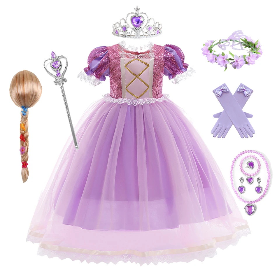 

Girl Rapunzel Costume Birthday Party Tangled Magic Hair Princess Cosplay Dress Carnival Halloween Fantasy Role Playing Outfits
