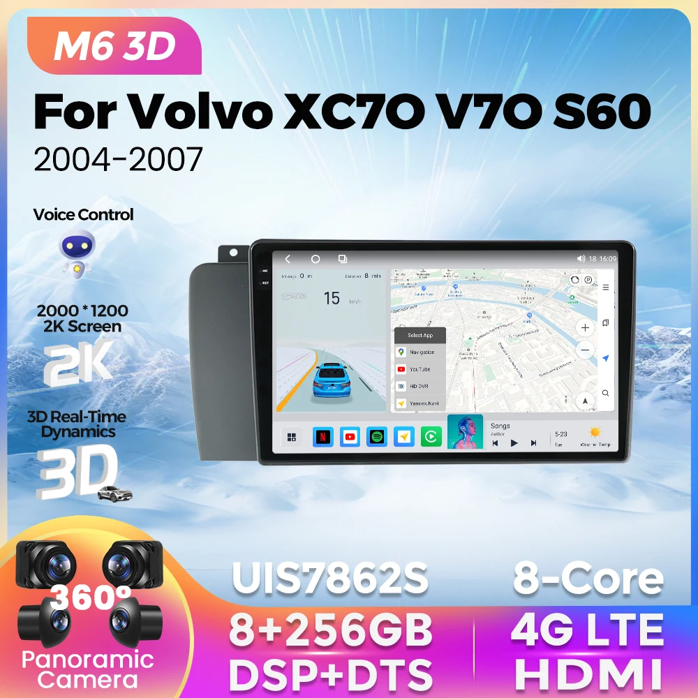 

Новинка 2K M6 Pro Plus 3D автомобильный радиоприемник для Volvo XC70 V70 S60 2004-2007 мультимедийный плеер GPS-навигация для Carplay Android Авто DTS