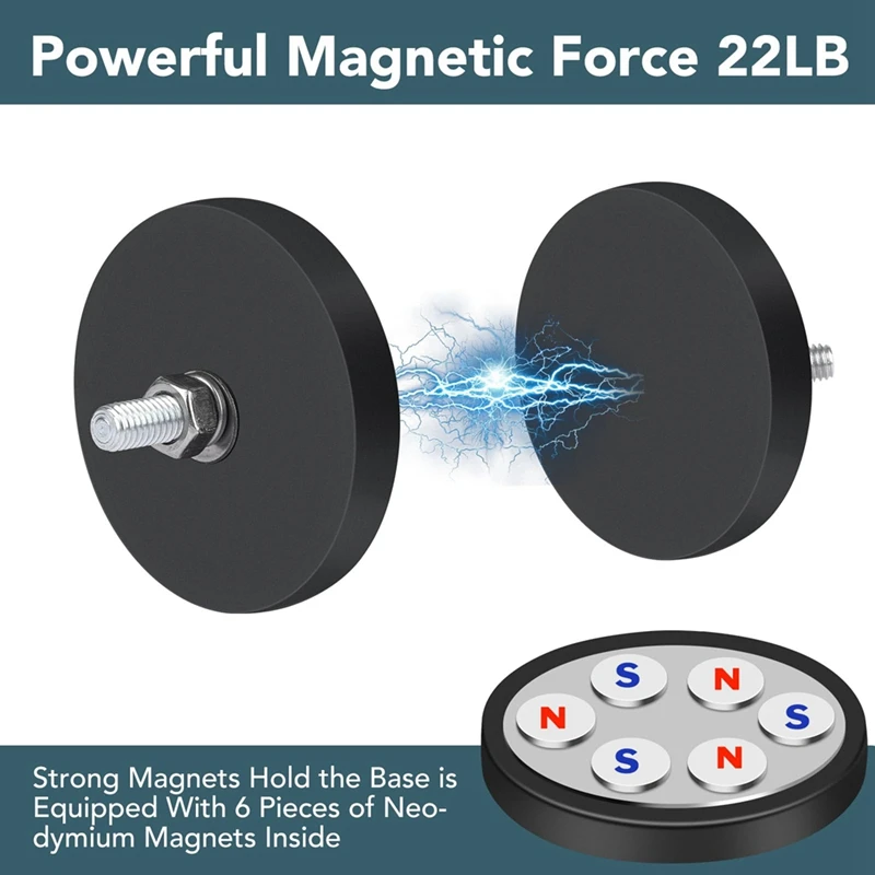 Rubber Coated Magnets,22LBS Neodymium Magnet Base With M6 Threaded Magnet With Bolts And Nuts,Strong Magnets Hold