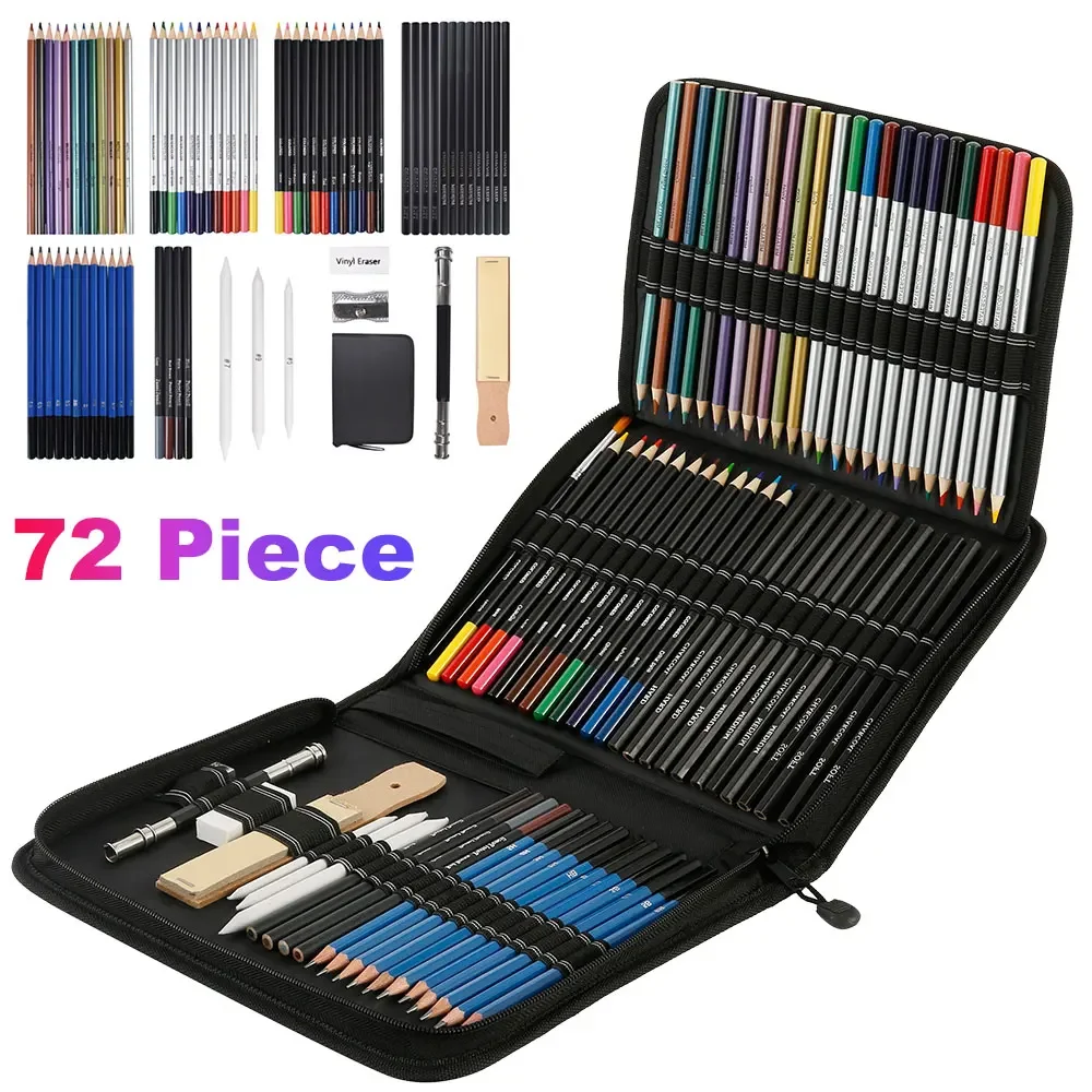 Professional set of ToneGrip colored pencils for drawing and sketching with 72 units, graphite colored pencils, charcoal rod too