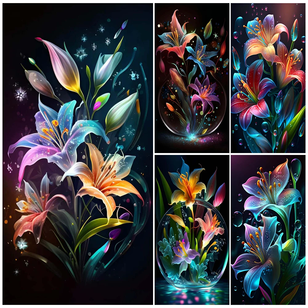 

Алмазная 5D живопись «сделай сам», Красивая красочная мозаика с цветами лилии, вышивка крестиком, семейный декор, J3608