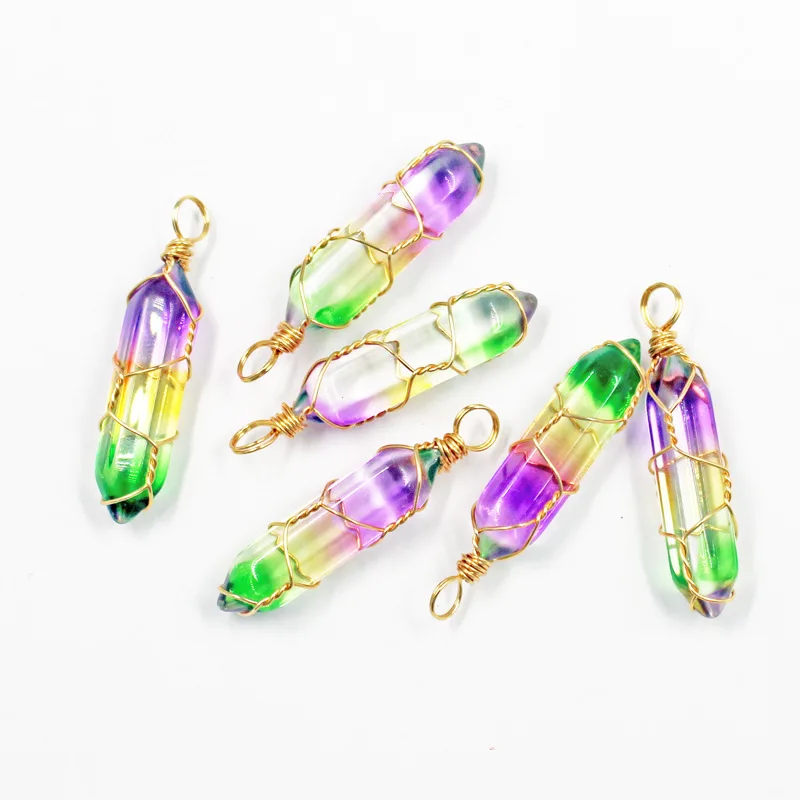 Wire Wrap Colour Grad Glass Crystal Bullet Hexagon Pendants Charms For Diy Earrings Necklace Jewelry Making