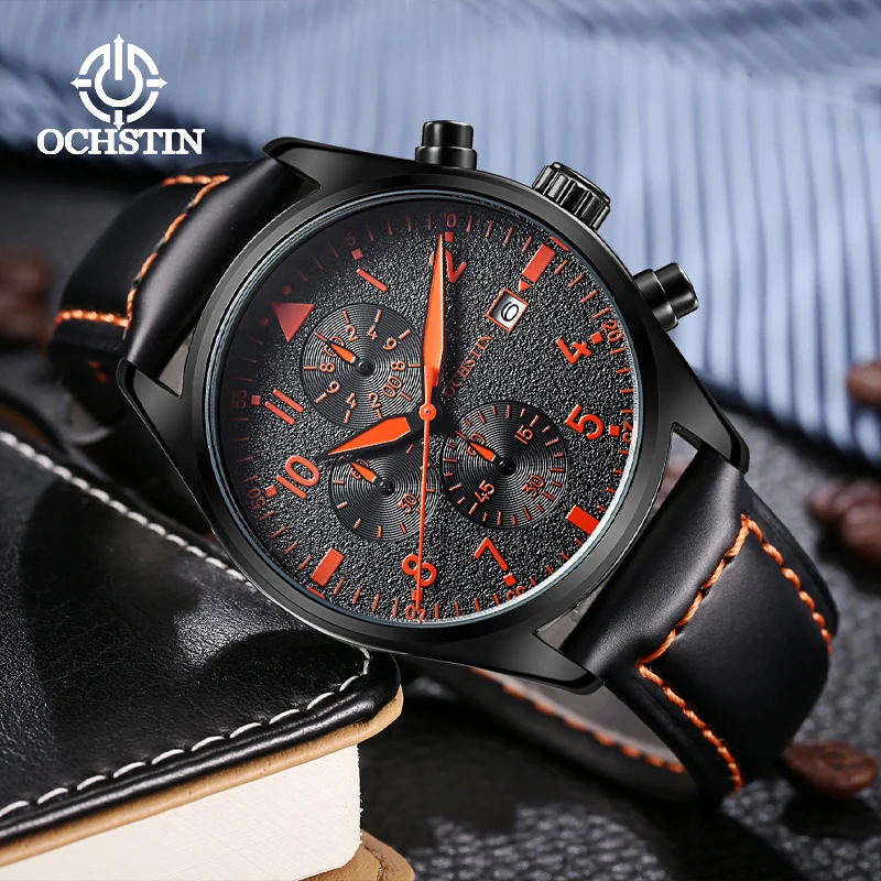 OCHSTIN Promotional Model 2024 Pilot Series Men's Watch Multifunction Quartz Movement Simple Atmosphere Men's Quartz Watch