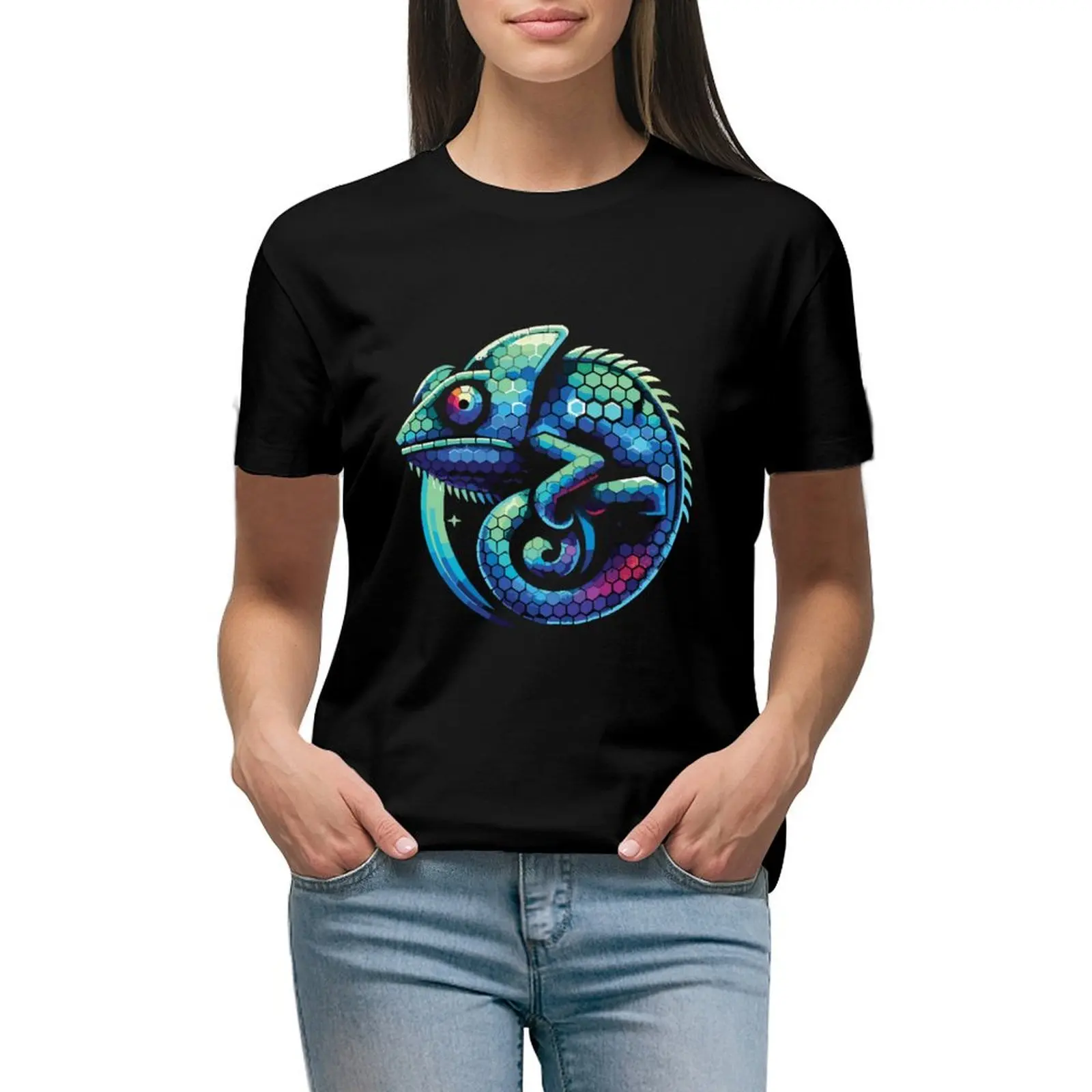 

AI chameleon T-shirt korean fashion kawaii clothes t-shirt dress for Women graphic