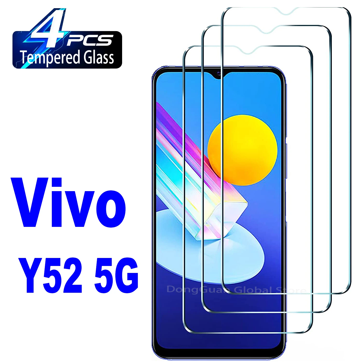 

4Pcs Tempered Glass For Vivo Y52 Y76 Y72 5G Screen Protector For Vivo Y75 Y31 Y22 Y20S Y15S Y20i Y55S Y52S Protection Glass