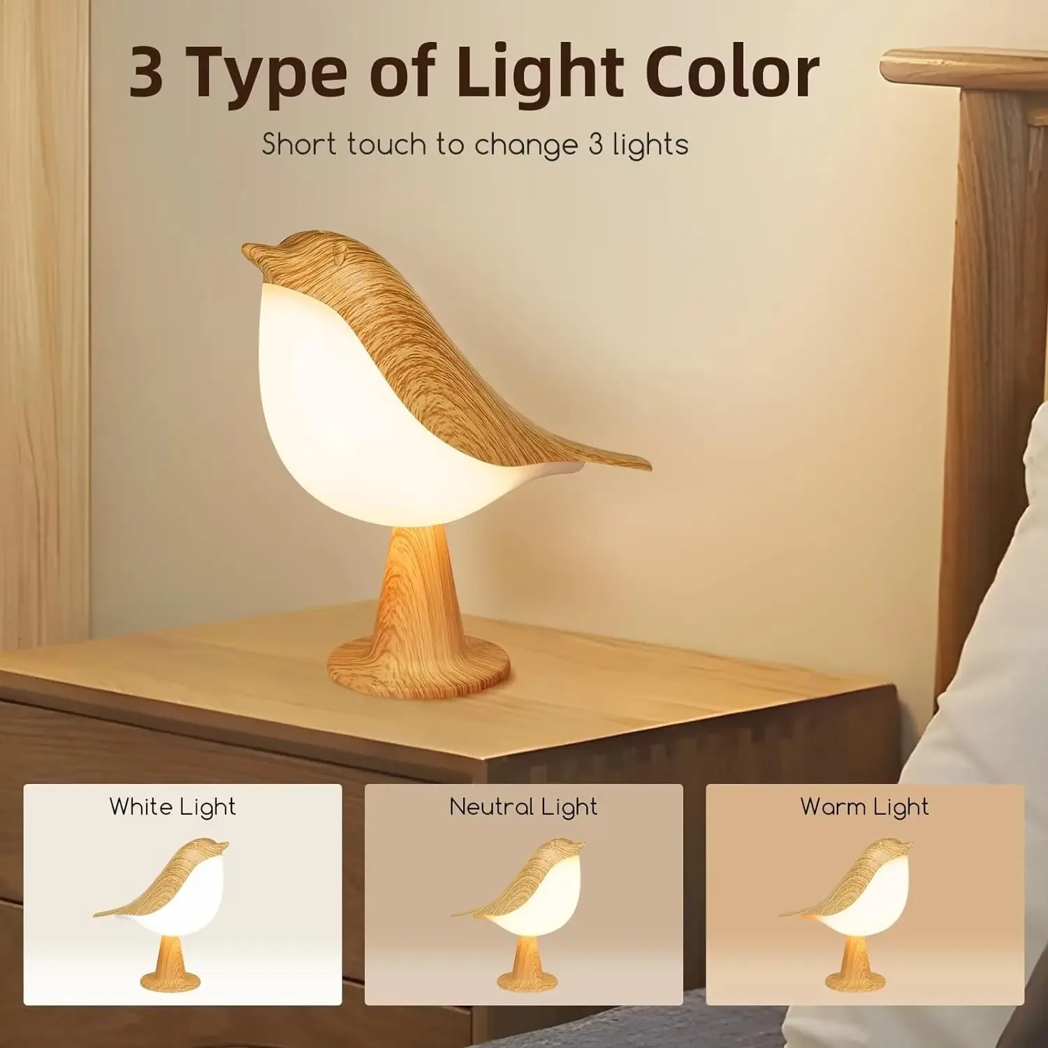 Small Bird Table Lamp Cordless Night lamp Battery 3 Color Temperatures Dimmable Touch Bedside Lamps Rechargeable Outdoor Lights bird table lamp