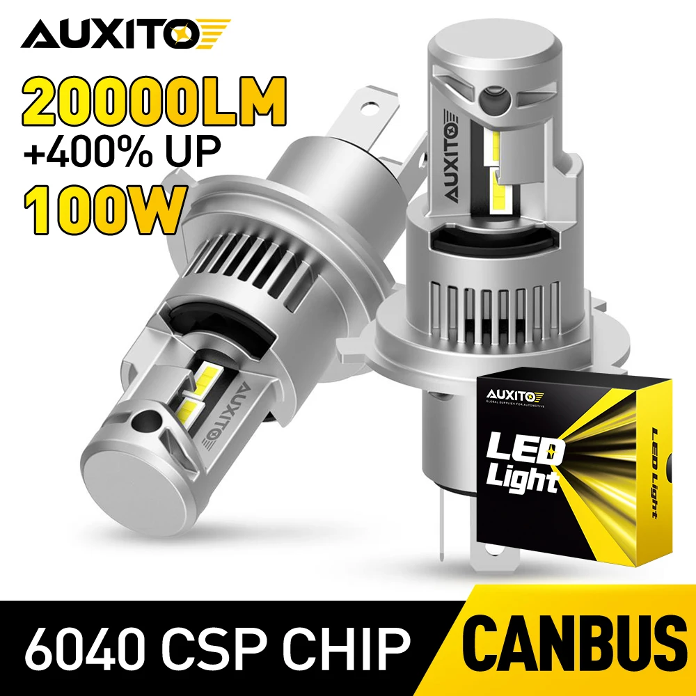 AUXITO H4/HB2/9003 LED Headlight Bulb with Fan, 100W 20000LM 6000K Whi