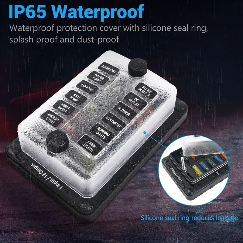 MICTUNING Car Fuse Box 1 Input 12 Output Block Holder Distribution Panel Board Waterproof Protection Cover Sticker Labels Tools