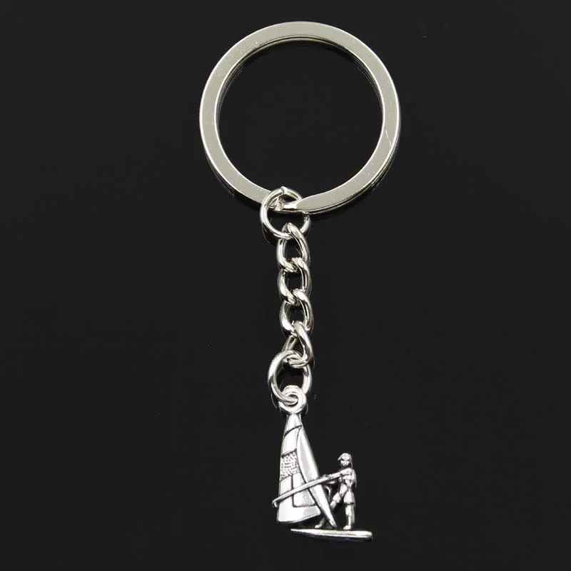 Mode Windsurfen Windsurfer 22x14mm Anhänger 30mm Schlüssel Ring Kette Silber Farbe Männer Auto Geschenk Souvenirs Keychain dropshipping