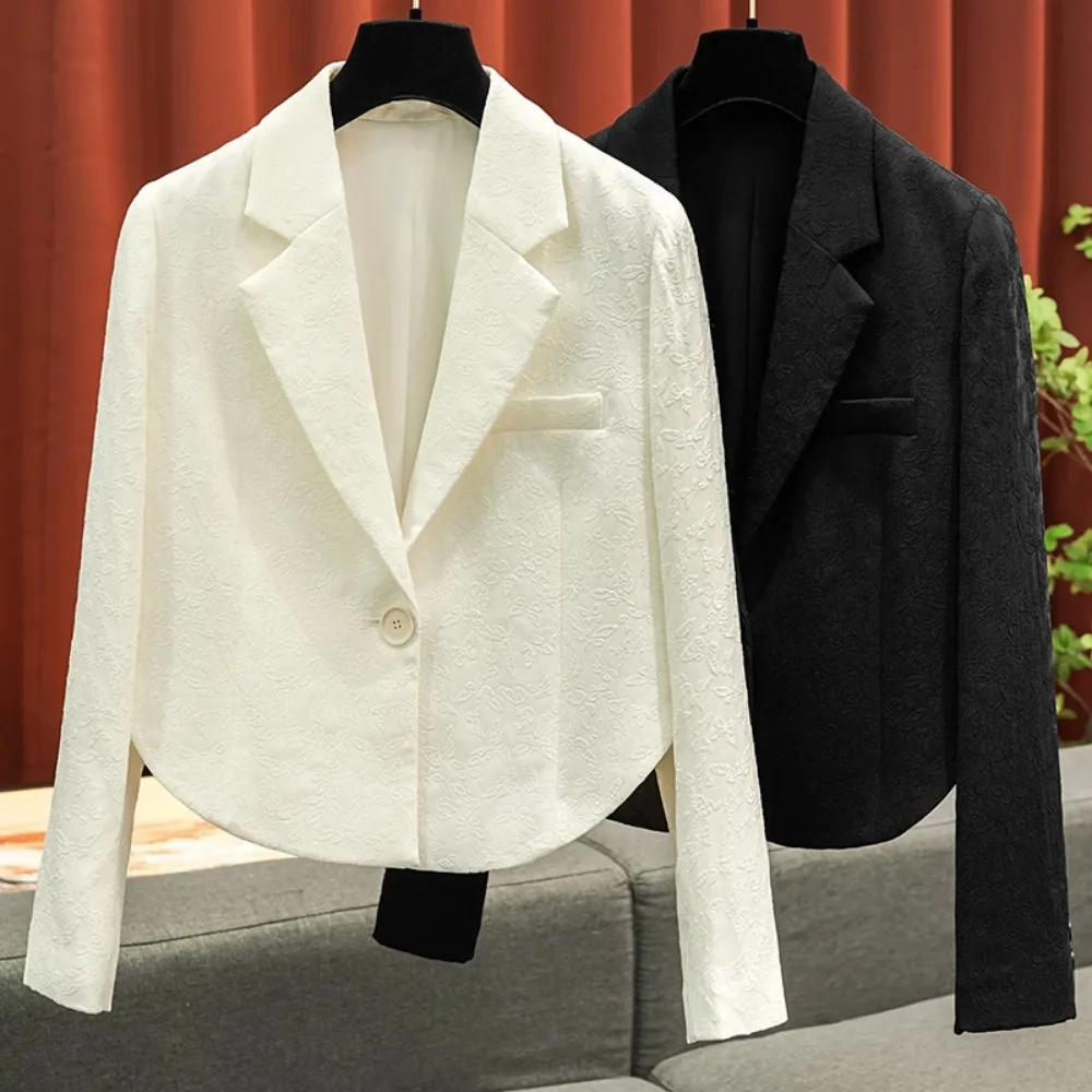 

Short Slim One-button Jacquard Silk Leisure Suit Jacket Commuter Women's Fall Winter New Fashion Temperament with One Hundred