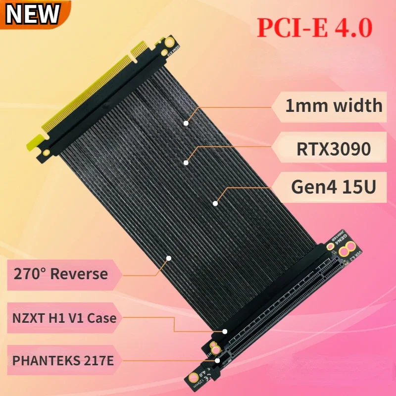 Cabo de Extensão para Placa Gráfica Cabo Pci Express Riser Extensor Blindado Prateado Nzxt h1 v1 Case Pcie 4.0 X16 270 Graus Novo - Imagem 2