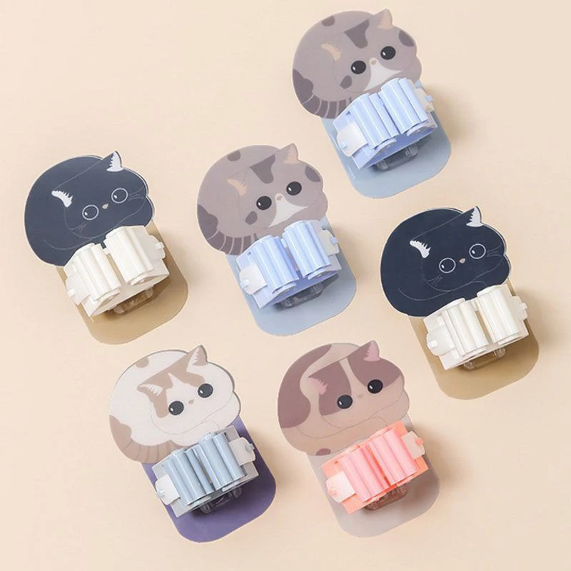 Description Picture 5 of item4Pcs Wall Mounted Mop Hook Cartoon Cat Multi-Purpose Holder Household Broom Handbag Umbrella Strong Rack Bathroom Tools Hanger