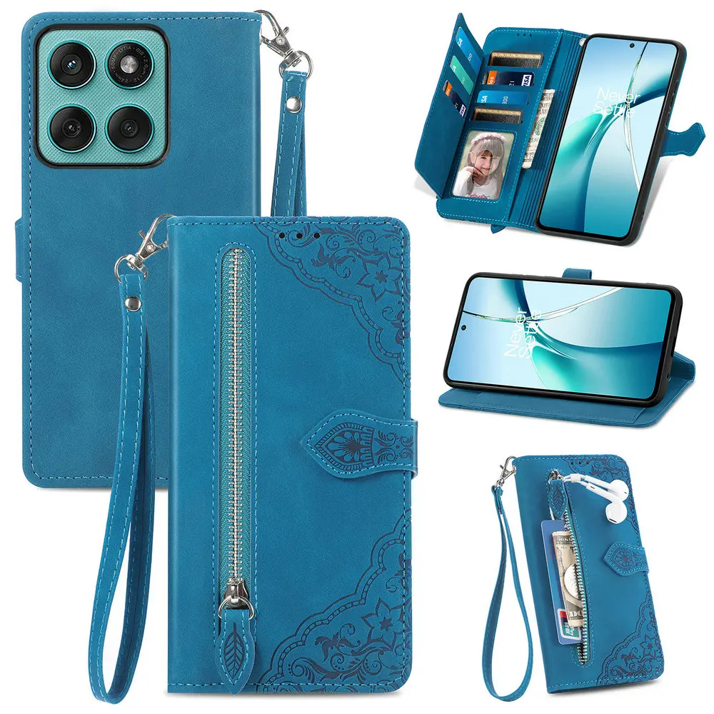 Zipper Wallet Leather Flip Case Book Cover