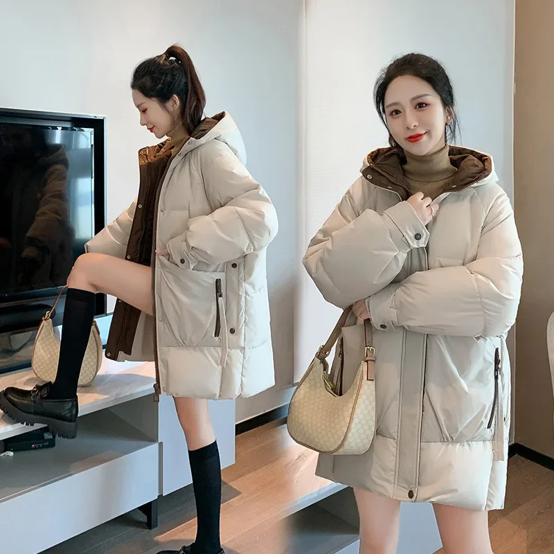 Clothing for Women Korean Version of The Loose Mid-length Hooded Cotton Jacket 2021 New Autumn and Winter