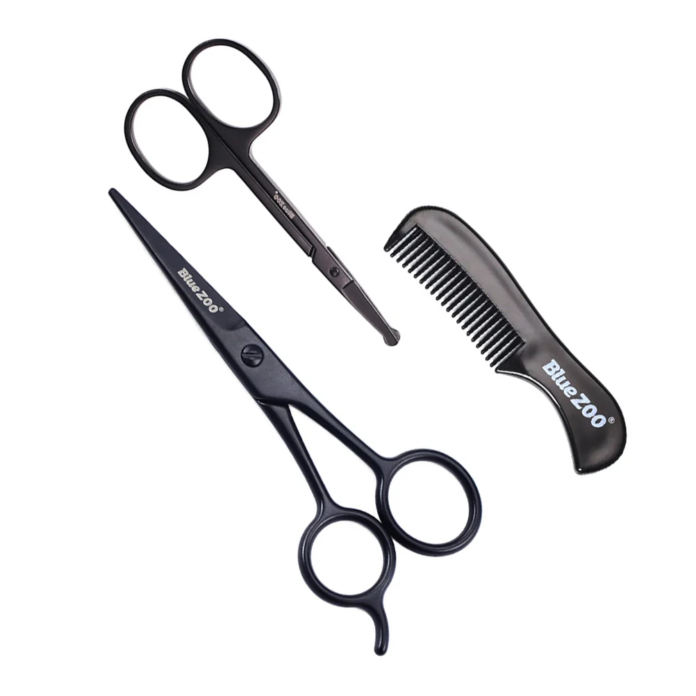 

1 Set of Beard Grooming Kit Men Daily Care Scissors Comb Brush with Storage Bag