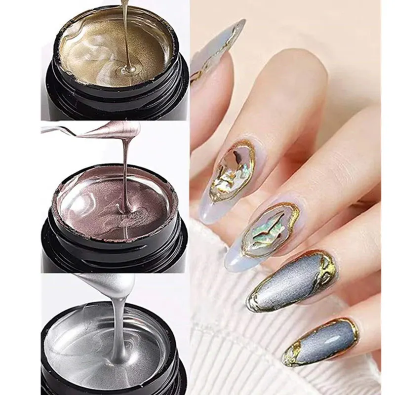 Gel Nail Polish Metallic Painting Chrome Gold Silver Rose Gold Mirror Effect Super Bright Drawing Line French Nail Art Varnish gel nail polish