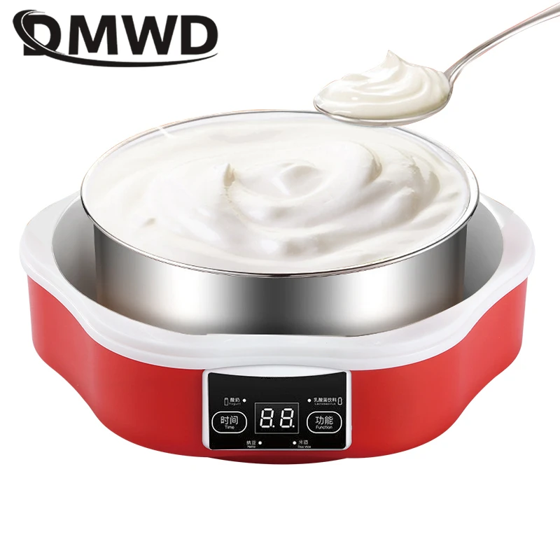1.7L Automatic Yogurt Machine With Glass Cups Stainless Steel Liner Natto Rice Wine Maker Wth Digital Panel DIY Yogurt Tools EU