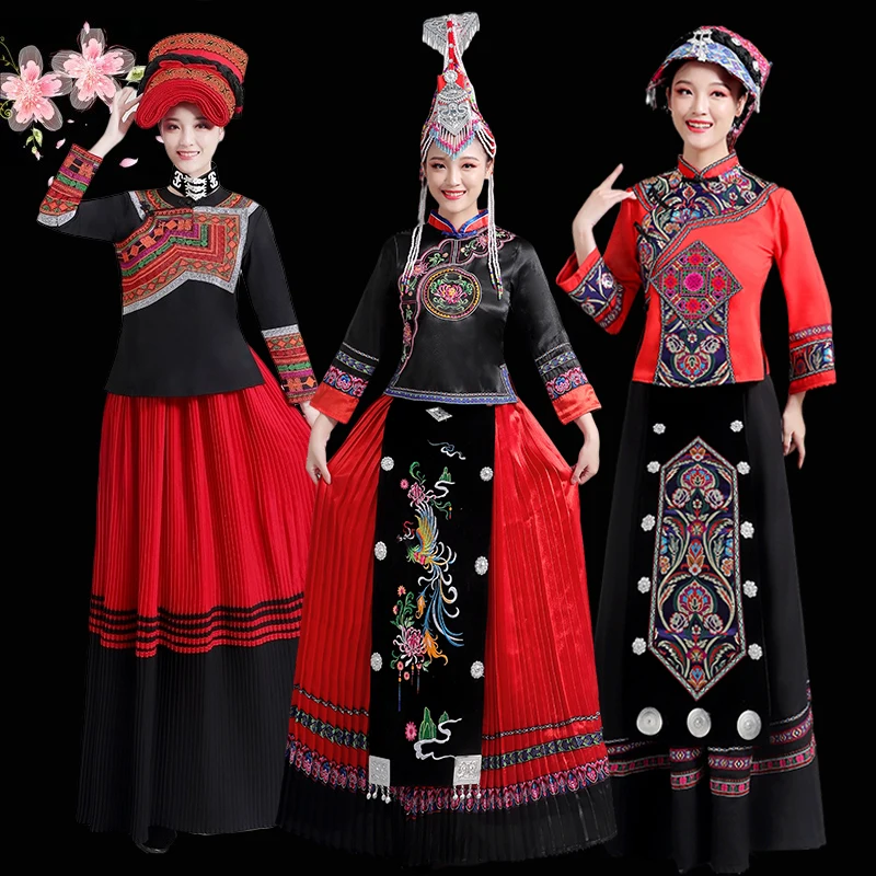 

She Nationality Embroidery Clothing Female Wedding Dress Tujia Yi Miao Dance Performance Costumes