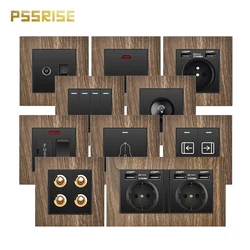 PSSRISE M01 Series EU Wall Switch Socket FR High Power Socket With USB Aluminum Alloy Wood Grain Panel For Lamp Water Heater