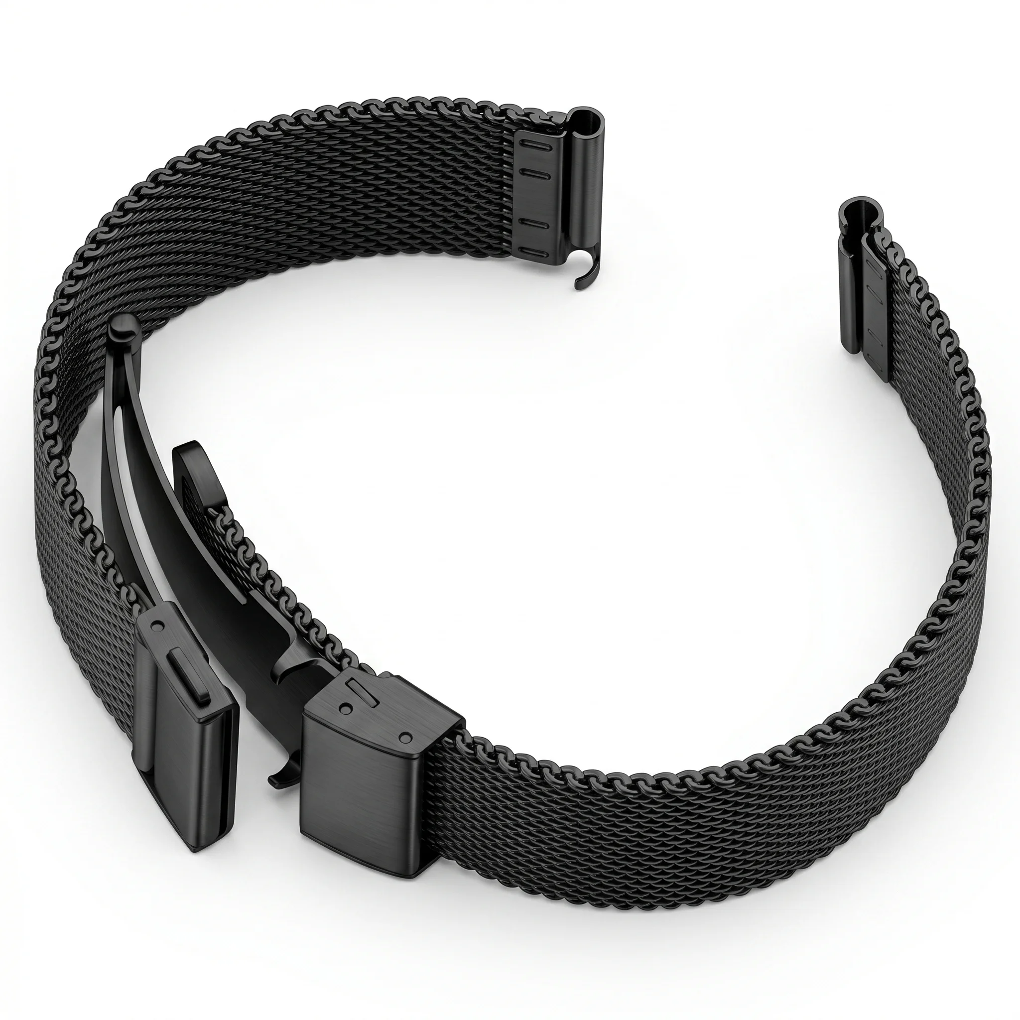 Elegant Milanese Loop Mesh Stainless Steel Bracelet with Deployment Clasp - Silver/Black