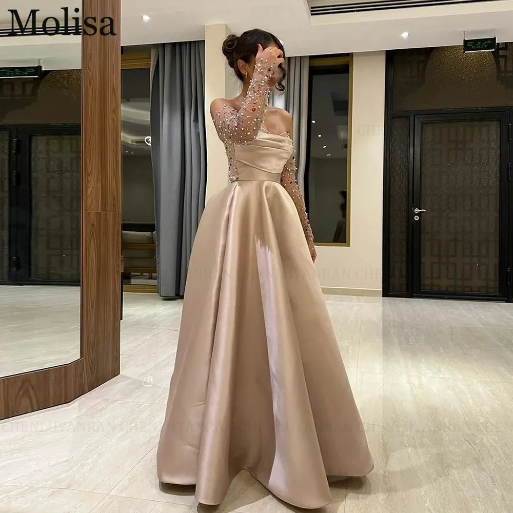 

MOLISA Strapless Elegant Formal Occasion Dresses A-Line Sweetheart Satin Beads Long Prom Dress Evening Party Gown فساتين الحفلات