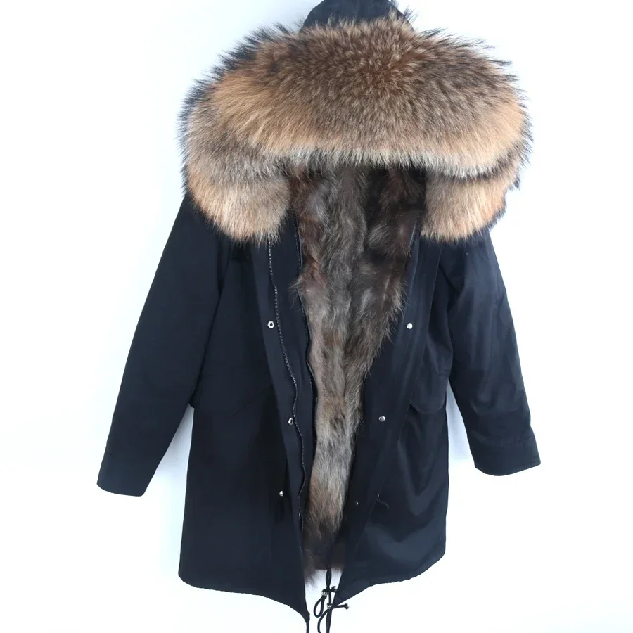 100% Real Fur Parka Men Winter Jacket Real Raccoon Fur Hooded Coats Nature Raccoon Dog Lining Jacket Man Real Fur Coat 4