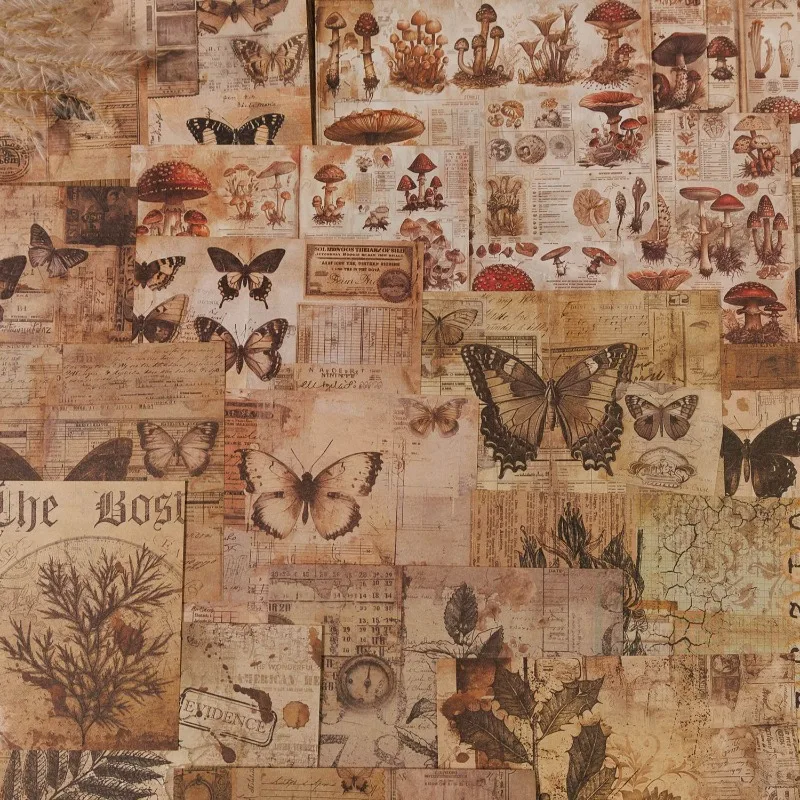 30Pcs material paper Retro collection vintage butterfly handbook decoration collage pack Old Book Plants Scrapbook 153*138MM 3