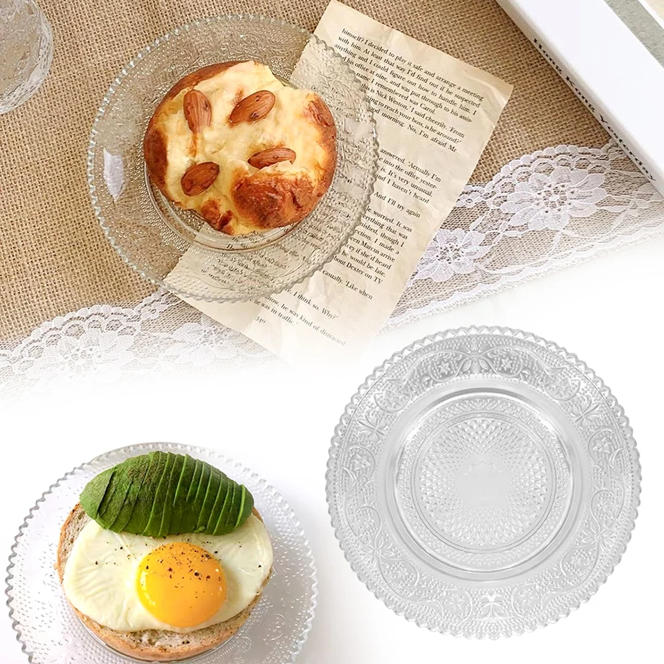 Food Unusual Plate Sets Vintage Clear Glass Embossed Dinner Plates  Exquisite Household Tea