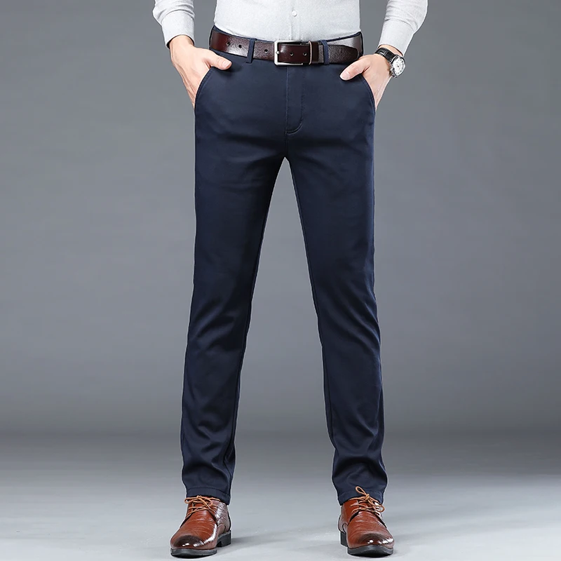 Pantalones de traje ajustados finos de verano para hombre, pantalones informales de algodón de negocios a la moda, pantalones caqui verde y negro, ropa de marca masculina 30-40