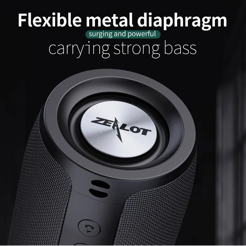Bluetooth sem Fio Subwoofer à Prova Caixa de Som Zealot Poderoso Alto-falante Portátil D'água Suporte tf Tws Usb Flash Drive - Image 4