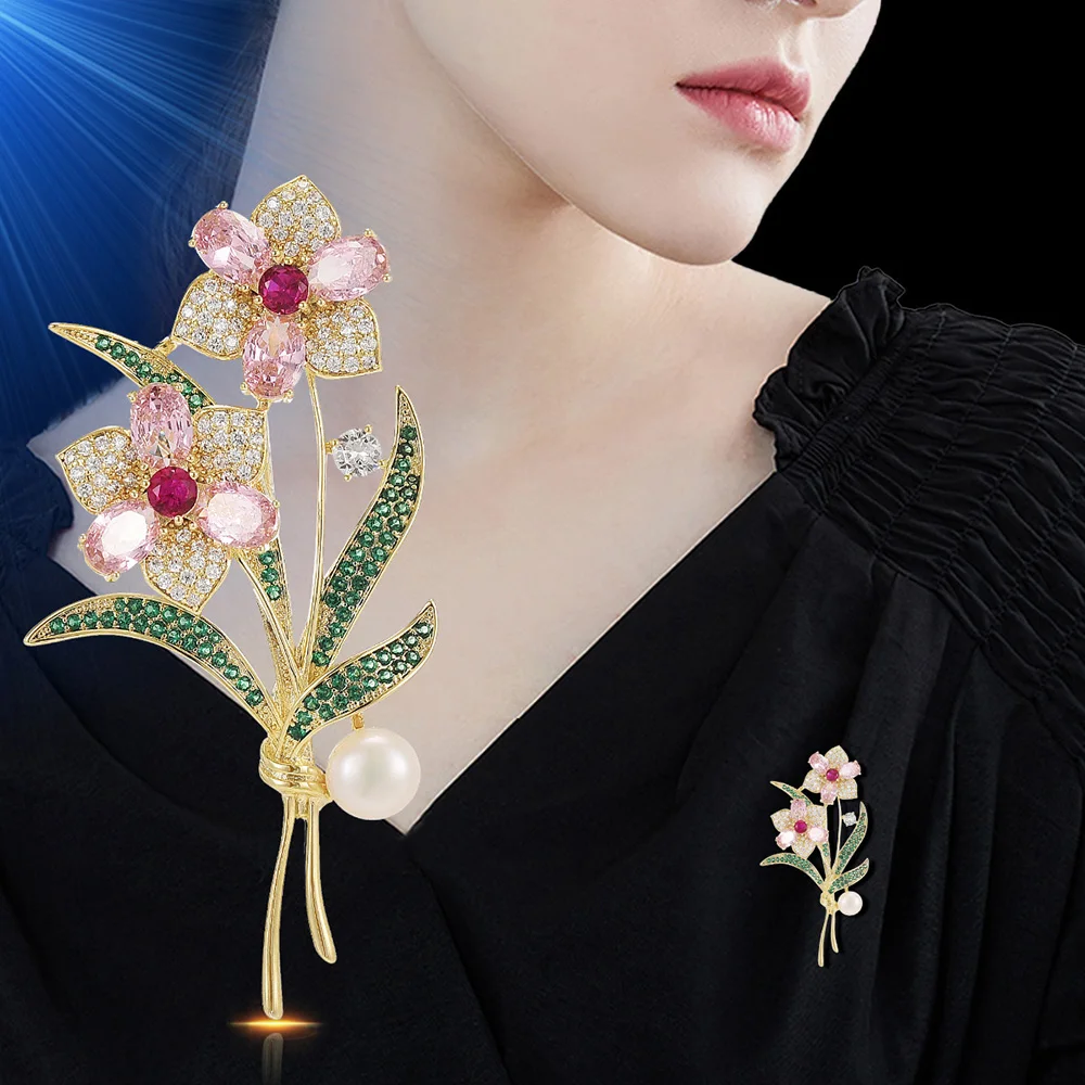 

Women Brooch New High-end Design Ladies Brooch Crystal Ornament Dripping Oil Flower Corsage Men's Women Blazer Pin Accessories