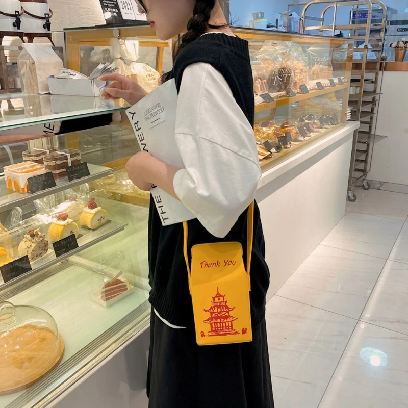 Chinese Tower Printing Box Shoulder Bags for Women Fashion Cartoon Crossbody Bag Small Girl's Bag