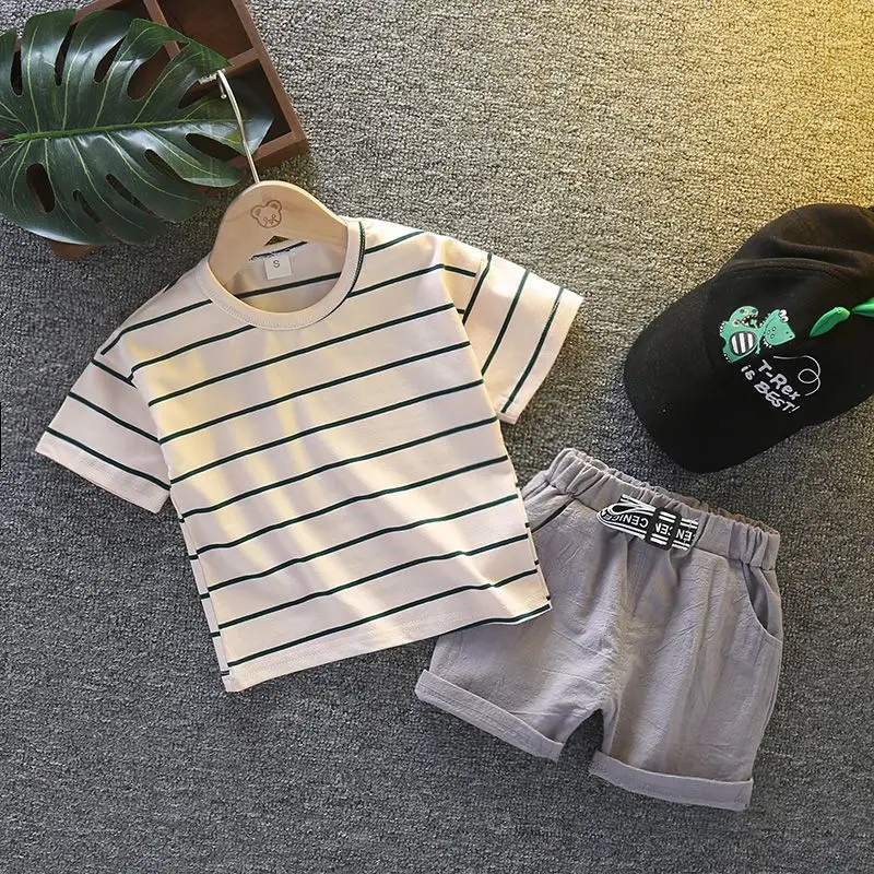 

Korean Version Baby boys Clothing sets handsome Cotton kids girls Clothes Suits Summer stripe baby girls T-Shirt + Shorts Sets