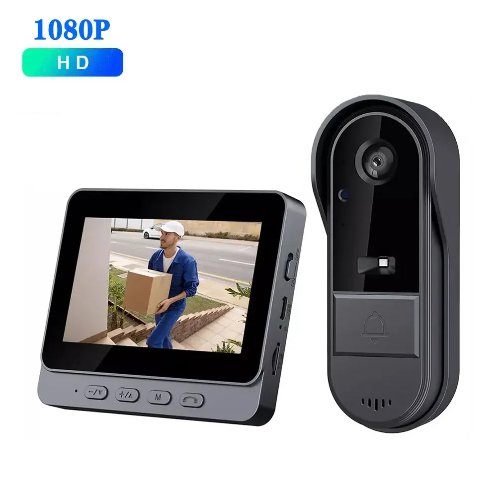 Timbre inalámbrico Wifi con cámara, videoportero de 1080P, resistente al agua, pantalla IPS de 4,3 pulgadas, timbre de puerta de seguridad para el hogar, visión nocturna IR