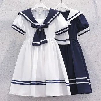 Abito da marinaio per ragazze nuovo stile estivo Abito alla moda con colletto blu scuro Minigonna Uniforme scolastica per bambini Gonna Wind JK per bambini 1